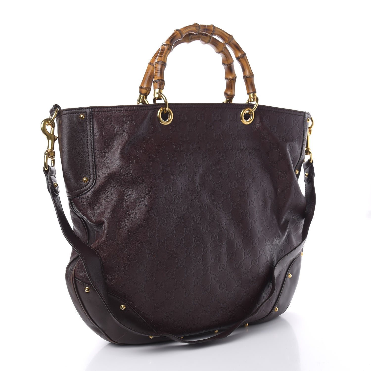 Gucci Guccissima Large Bamboo Messenger Tote Bag Purple 3 of 13
