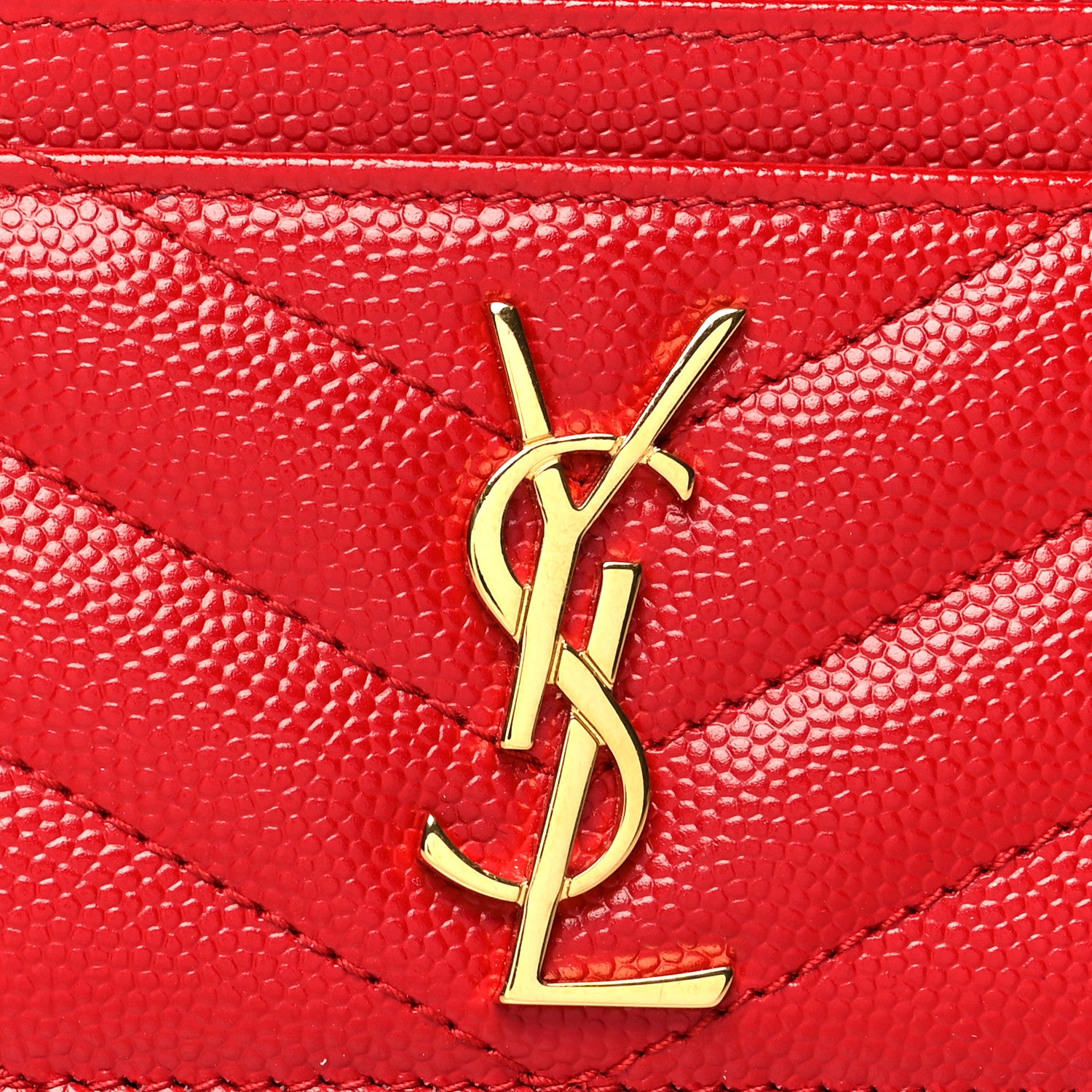 Saint Laurent Grain De Poudre Matelasse Chevron Monogram Credit Card Case New Red 7 of 7