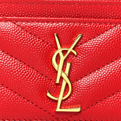 Saint Laurent Grain De Poudre Matelasse Chevron Monogram Credit Card Case New Red 7 of 7