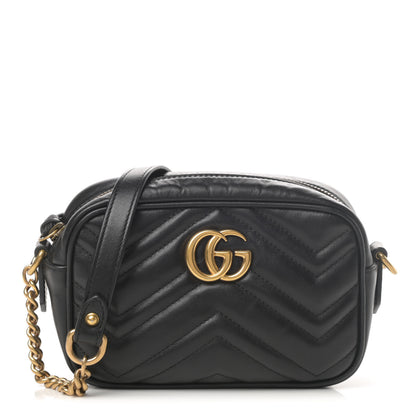 Gucci Calfskin Matelasse Mini GG Marmont Chain Shoulder Bag Black 1 of 11