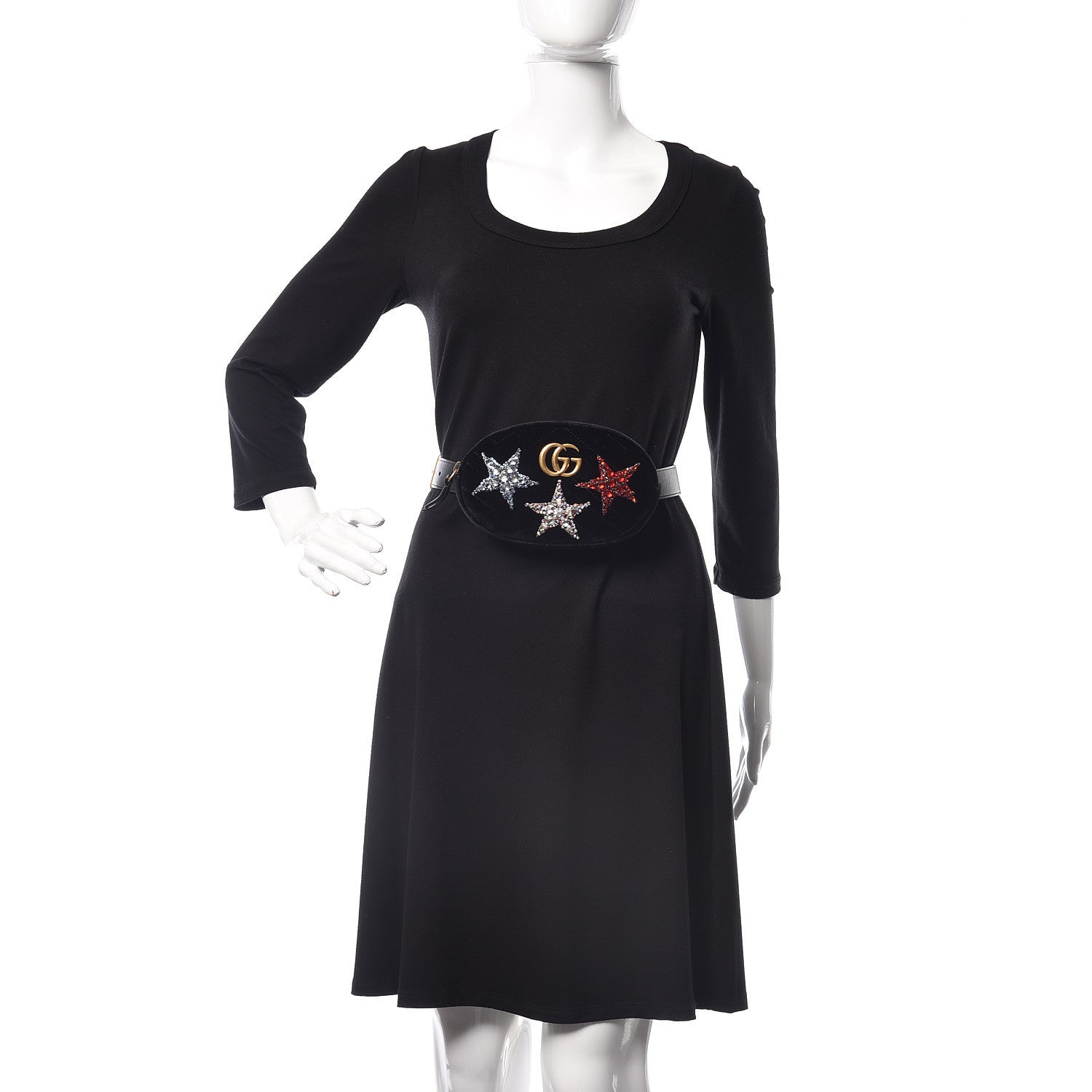 Gucci Velvet Matelasse Crystal Star GG Marmont Belt Bag 95 38 Black 2 of 9
