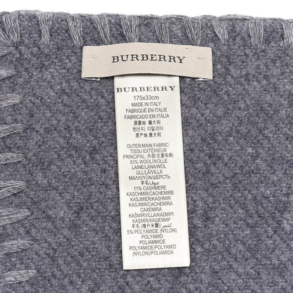 Burberry Wool Cashmere Knitted Solid Fringe Scarf Mid Grey 3 of 3