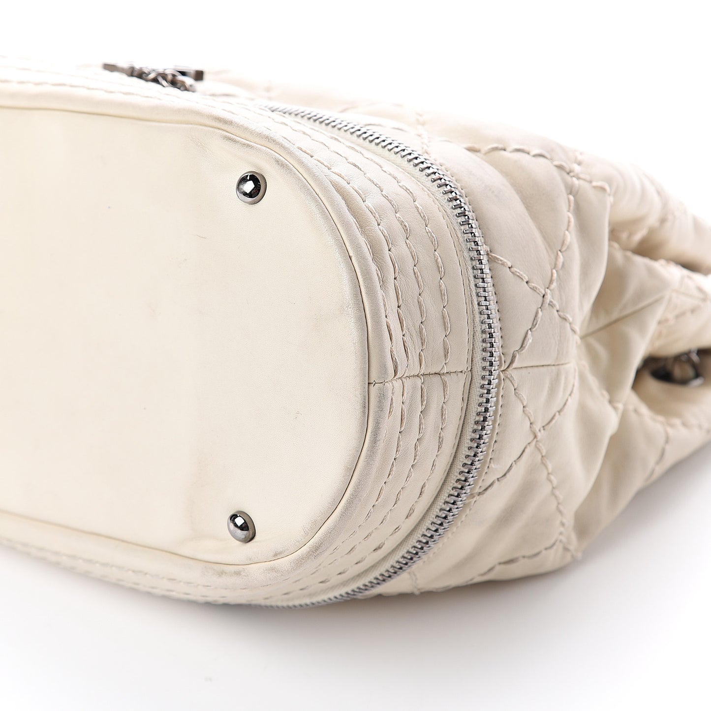 Lambskin Stitched Expandable Tote White