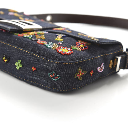 Fendi Denim Ricami Beaded Baguette Blue 7 of 9