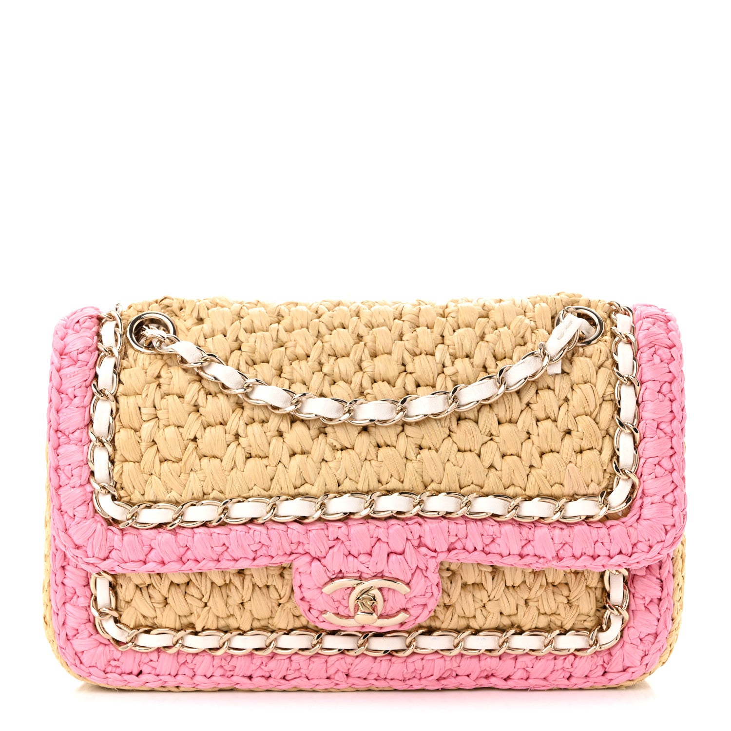 Chanel Raffia Chain Venice Beach Flap Bag Beige Pink 1 of 11
