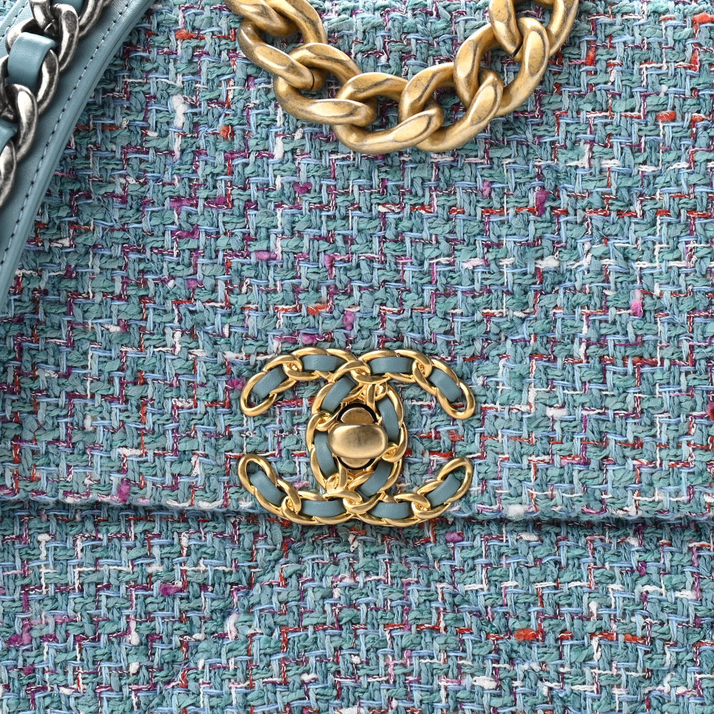 Tweed Quilted Medium Chanel 19 Flap Blue Multicolor