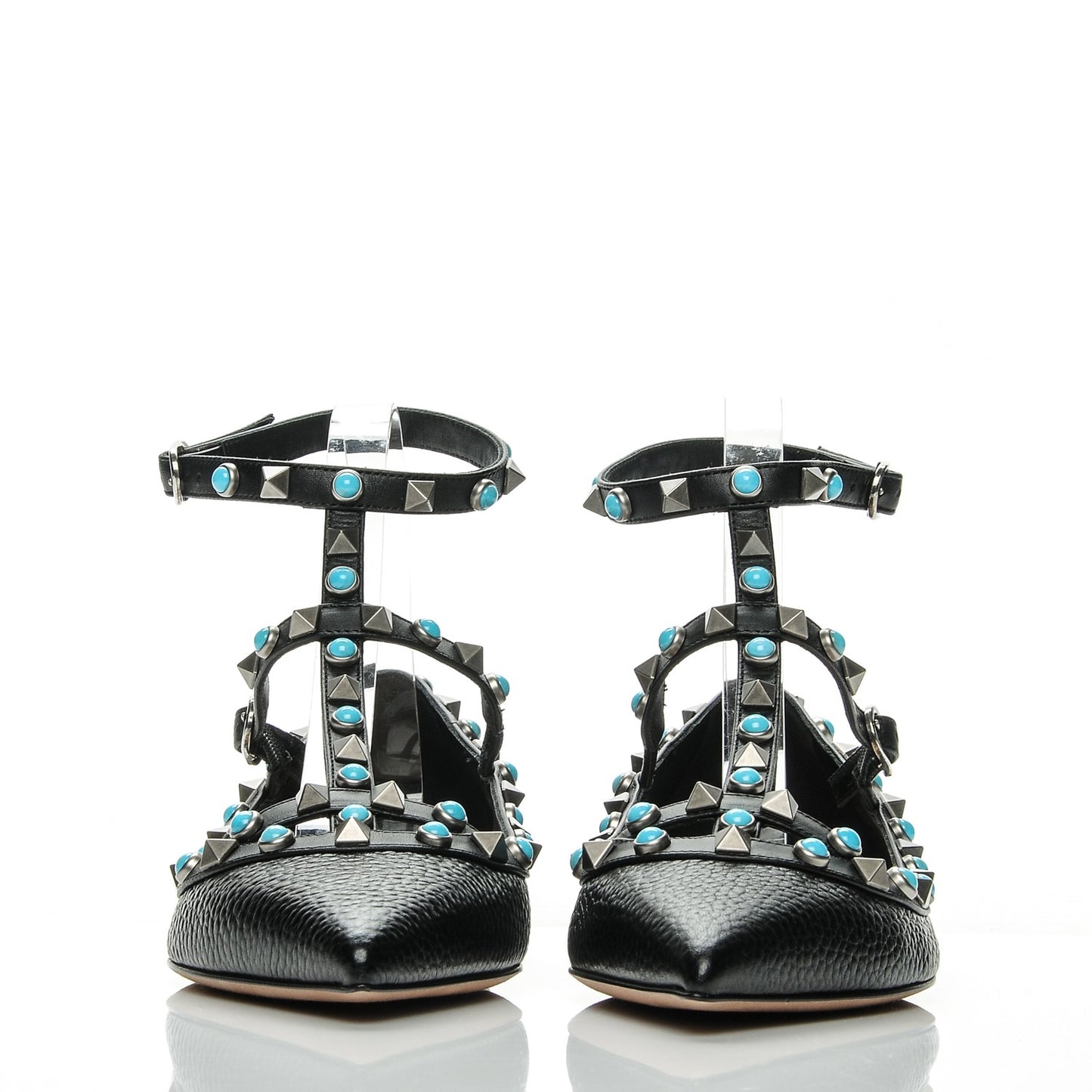 Pebbled Calfskin Rockstud Rolling Cage Ballerina Flats 37 Black