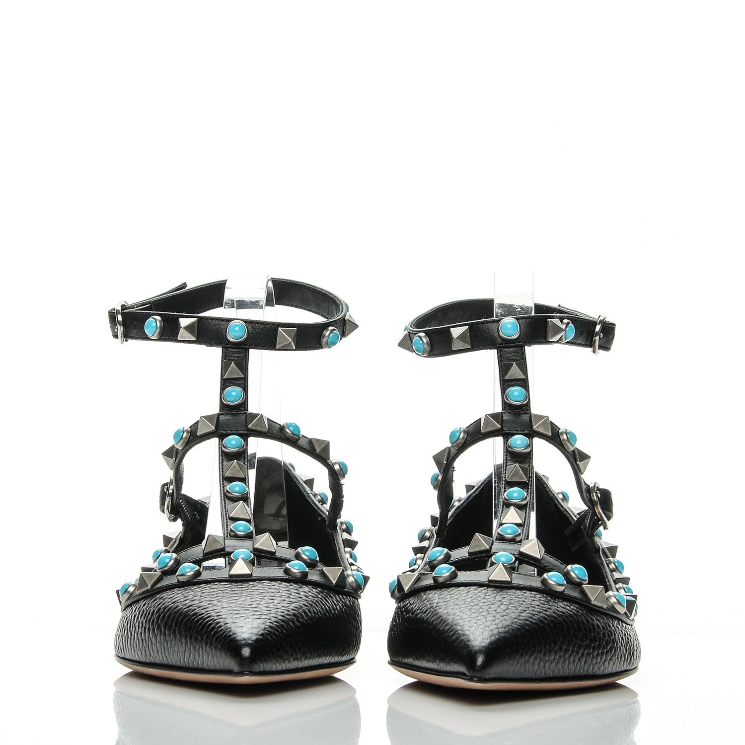 Valentino Garavani Pebbled Calfskin Rockstud Rolling Cage Ballerina Flats 37 Black 2 of 6