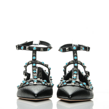 Valentino Garavani Pebbled Calfskin Rockstud Rolling Cage Ballerina Flats 37 Black 2 of 6