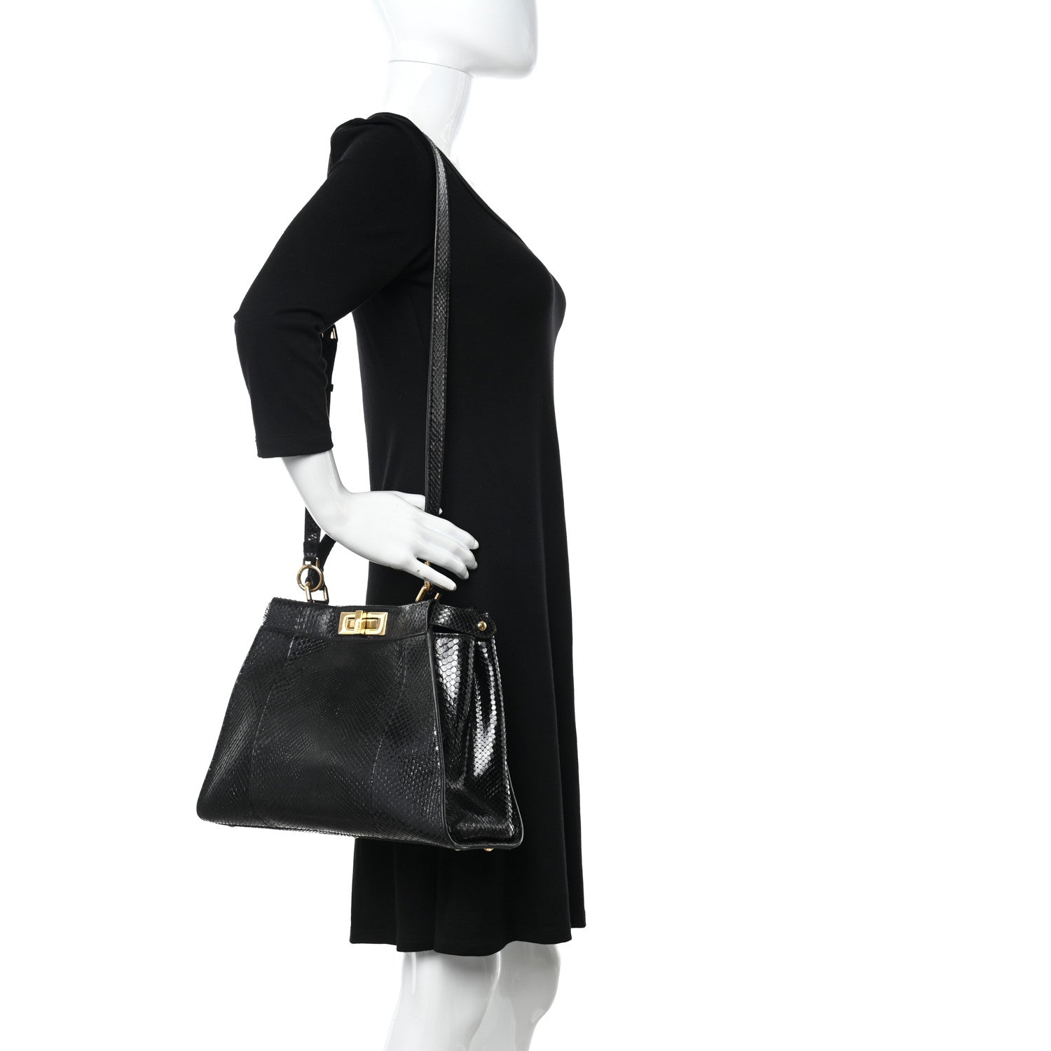 Fendi Snakeskin Nappa Medium Peekaboo Iconic Satchel Black 2 of 11