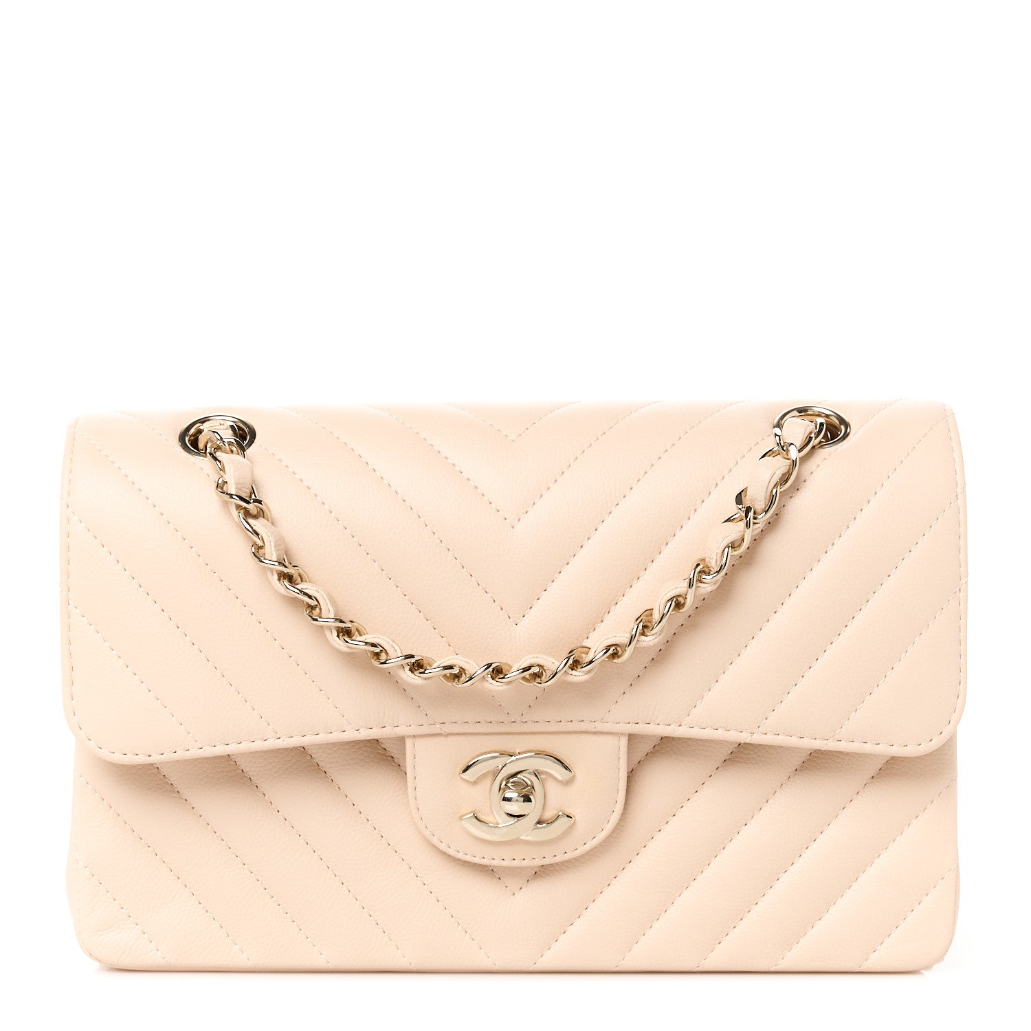 Chanel Caviar Chevron Quilted Small Double Flap Beige 1 of 12