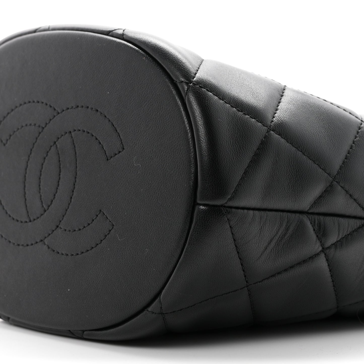 Lambskin Quilted My Perfect Chain Bucket Drawstring Bag Black