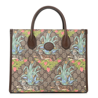 Gucci GG Supreme Monogram Tiger Savanah Textured Dollar Calfskin Small Retro Interlocking G Tote Bag Beige Ebony Multicolor New Acero 1 of 14