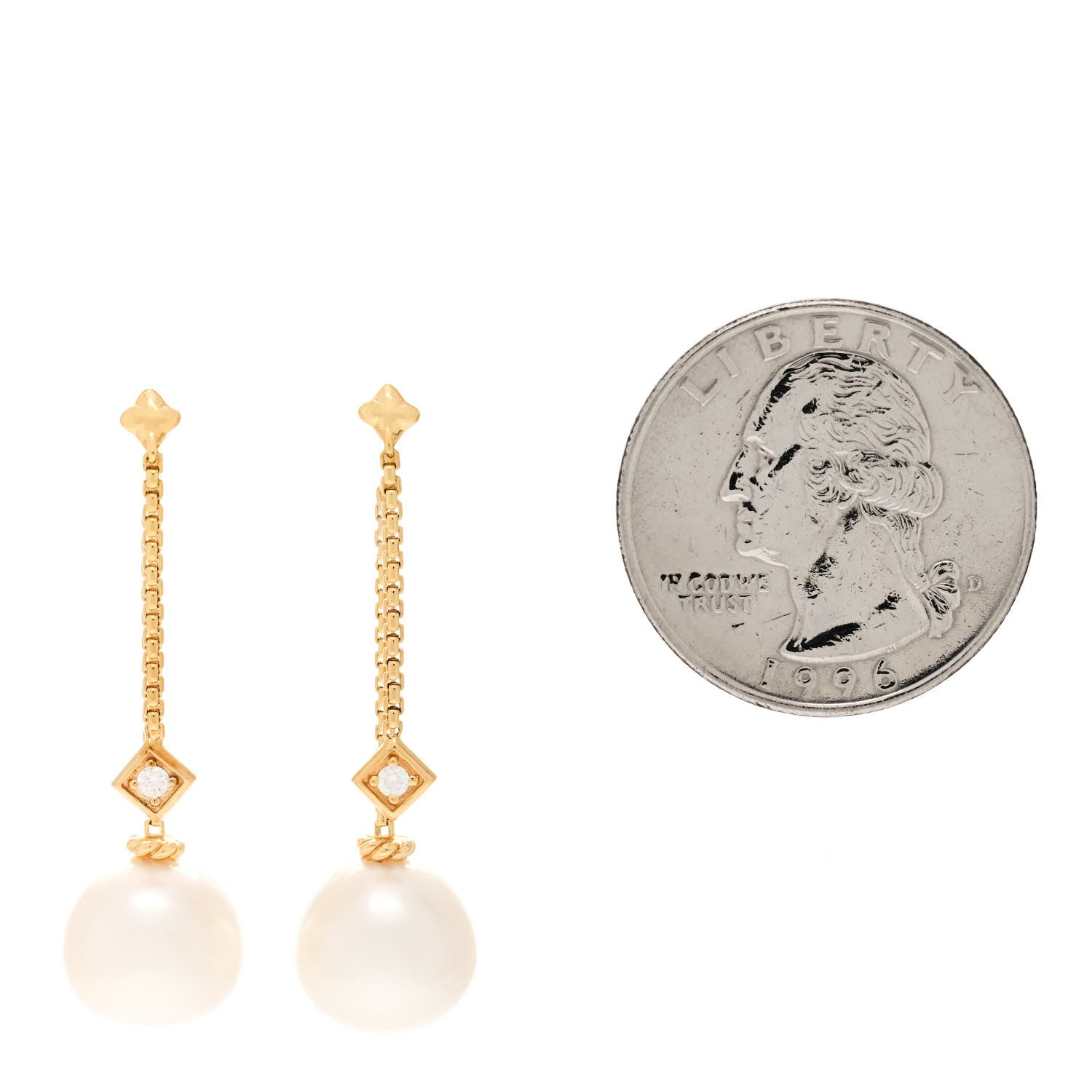 David Yurman 18K Yellow Gold Pearl Diamond Solari Drop Earrings 2 of 5