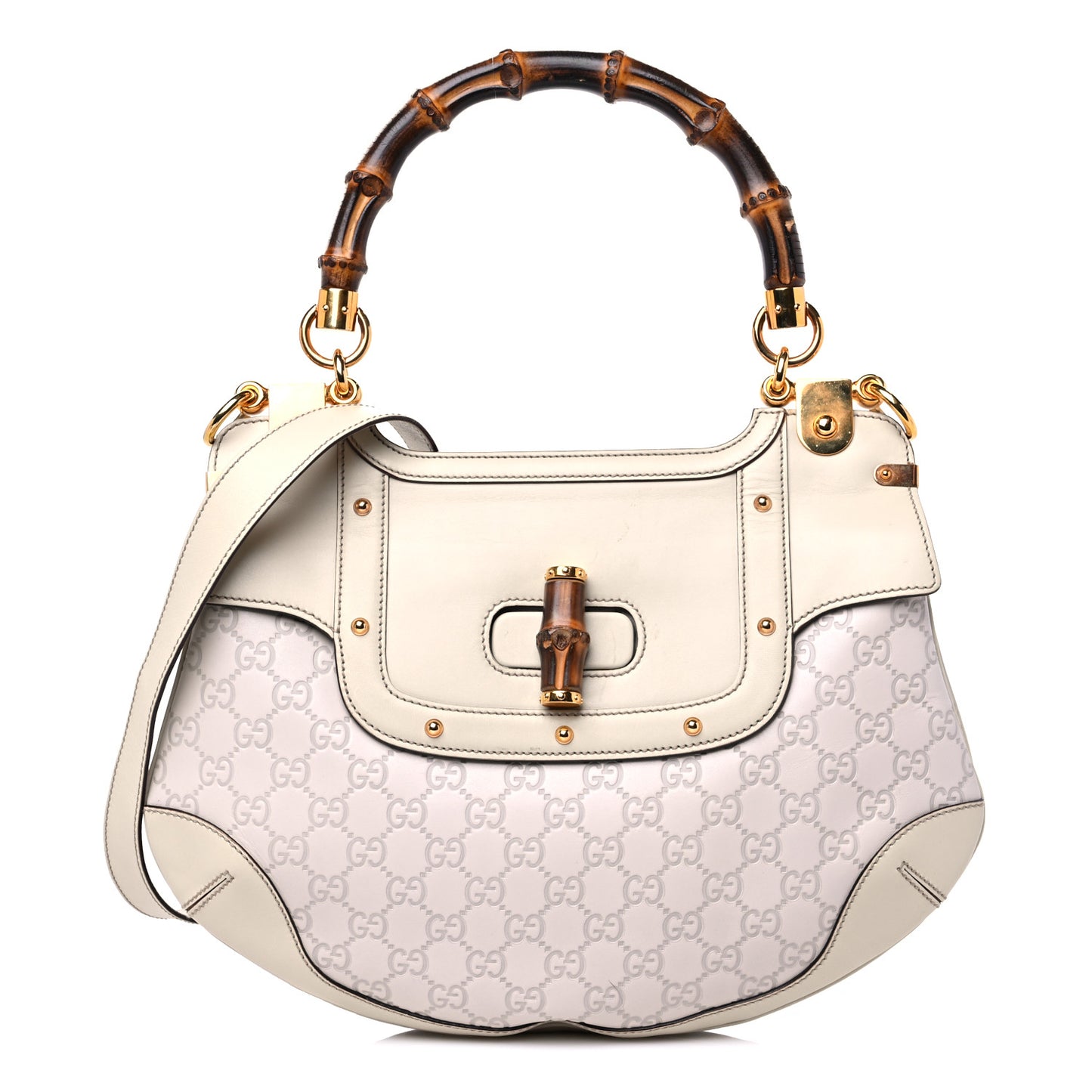Guccissima Peggy Bamboo Top Handle Bag Mystic White