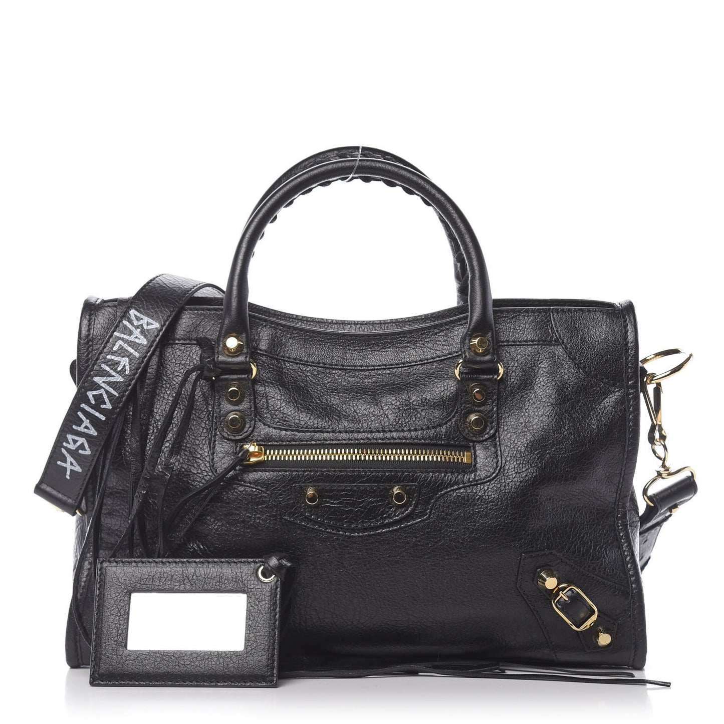 Agneau Classic Gold Hardware S City Graffiti Logo Strap Black
