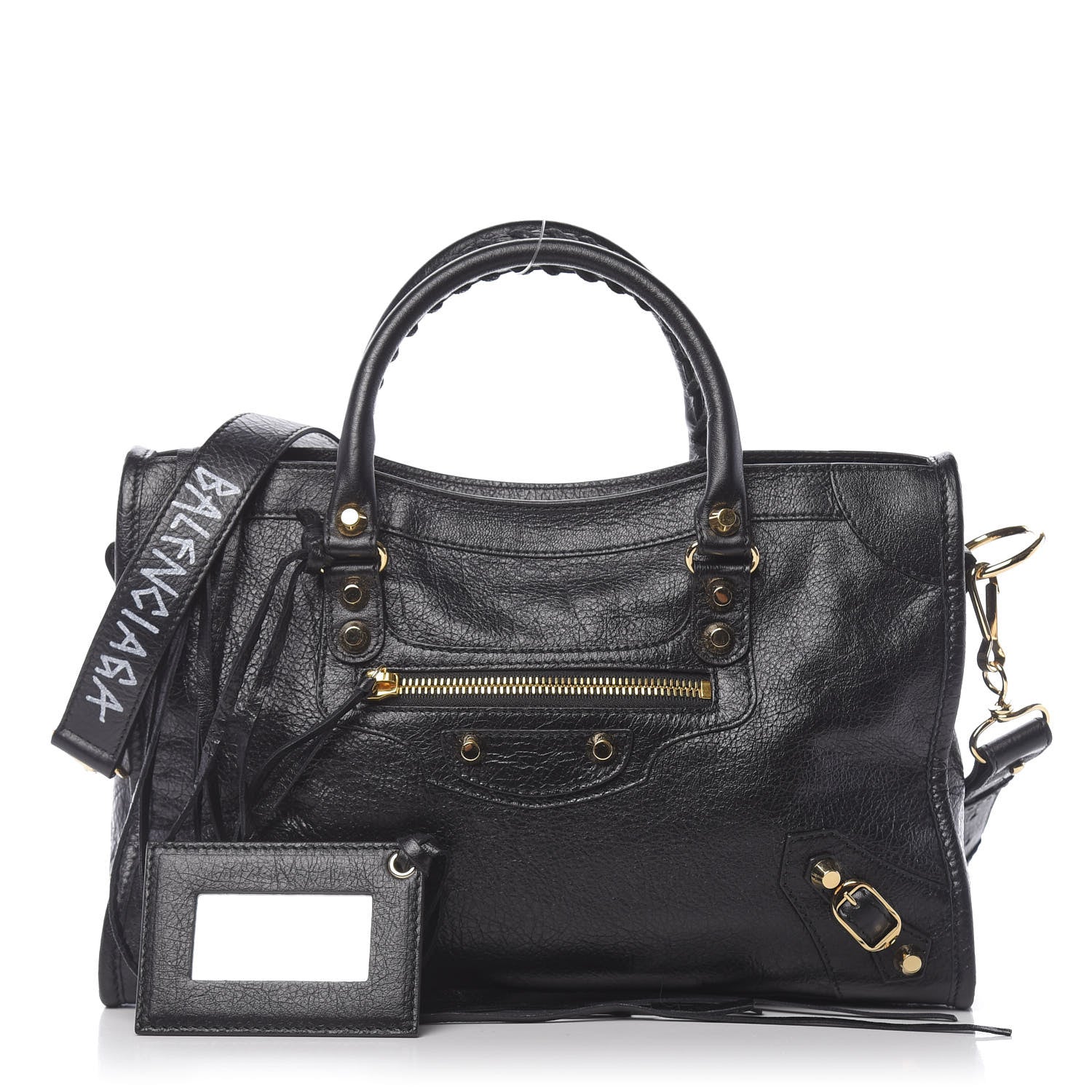 Balenciaga Agneau Classic Gold Hardware S City Graffiti Logo Strap Black 1 of 11