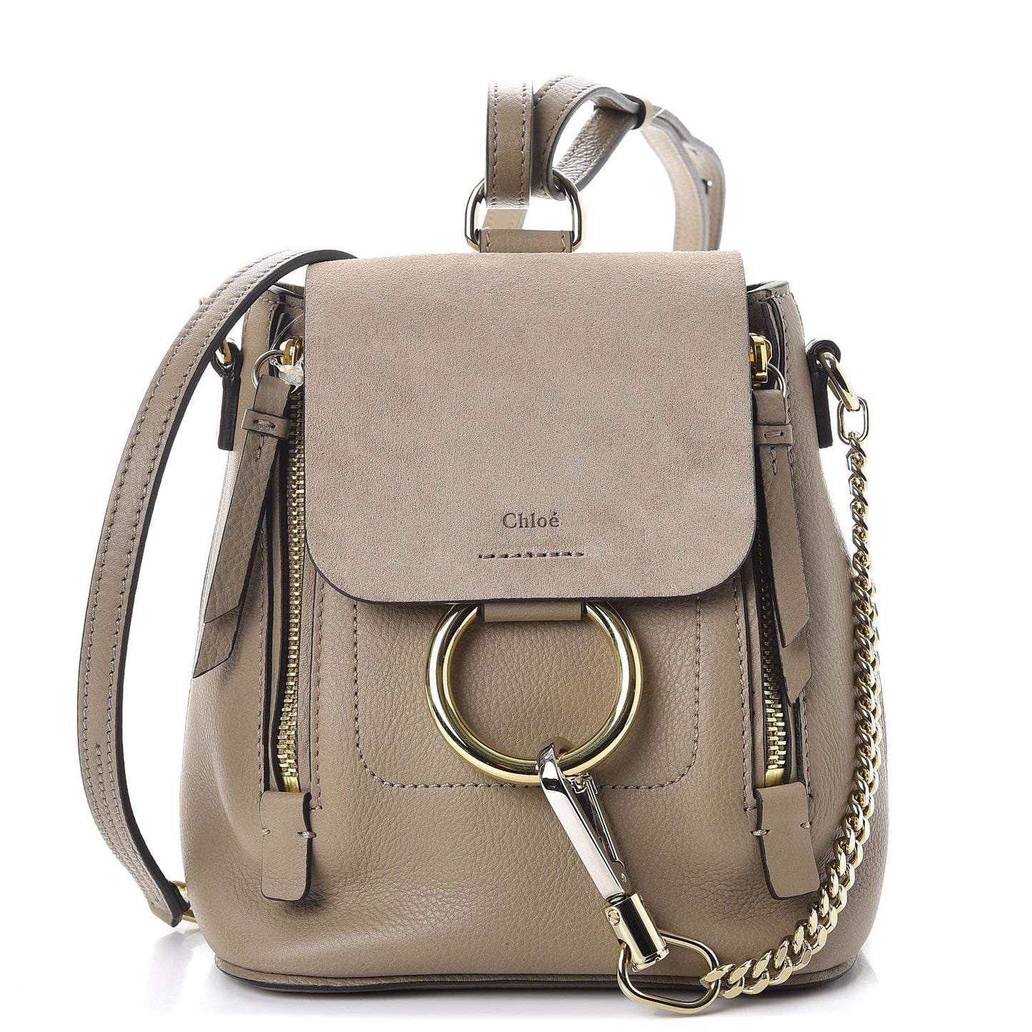 Suede Calfskin Mini Faye Backpack Motty Grey