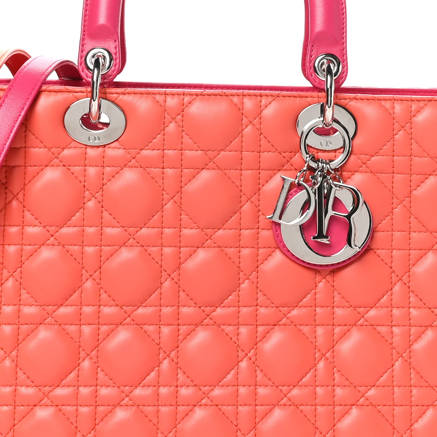 Christian Dior Lambskin Cannage Large Bi-Color Lady Dior Orange Fuchsia 8 of 10
