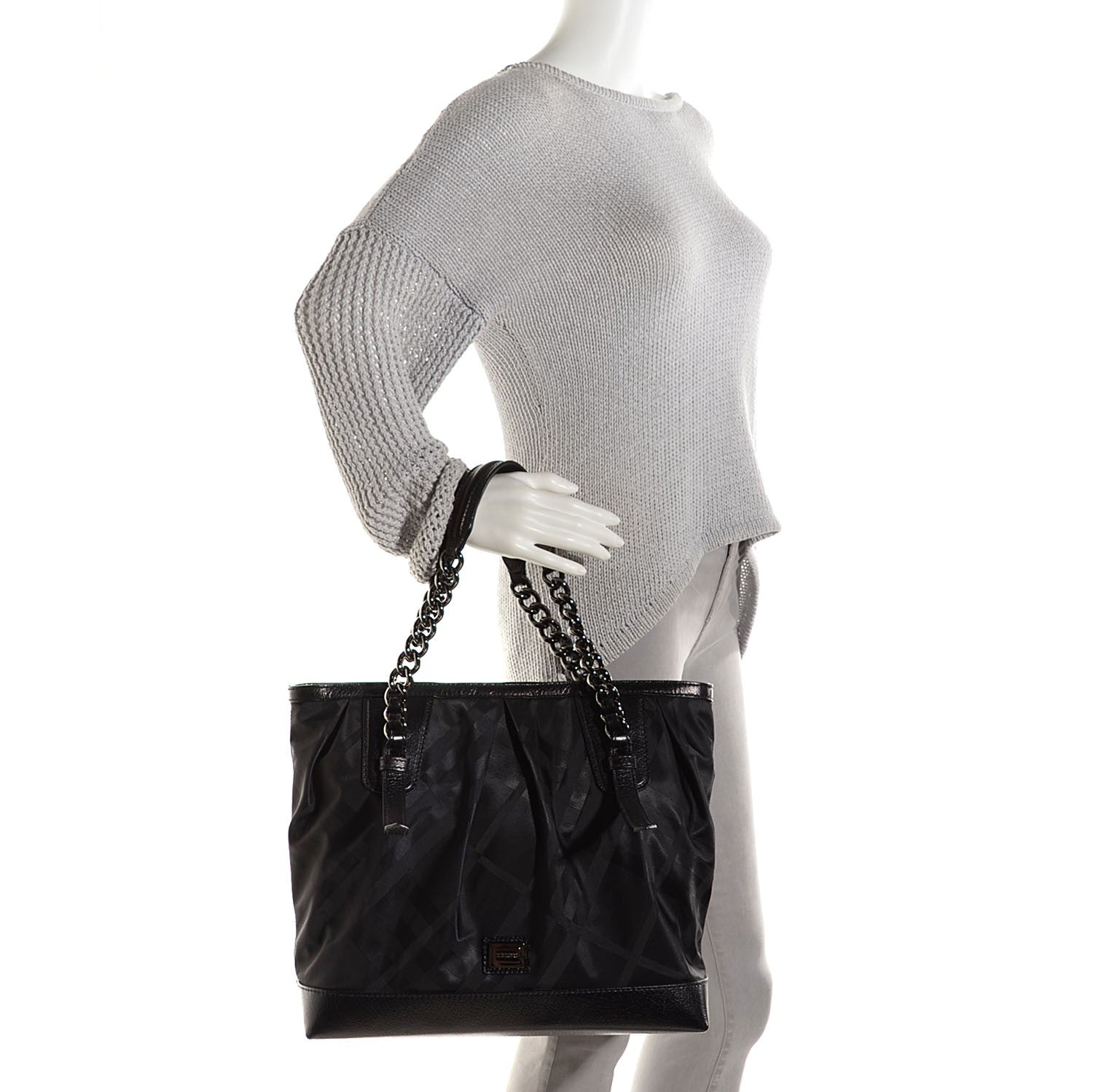 Burberry Nylon Tonal Check Torbitt Tote Black 2 of 8