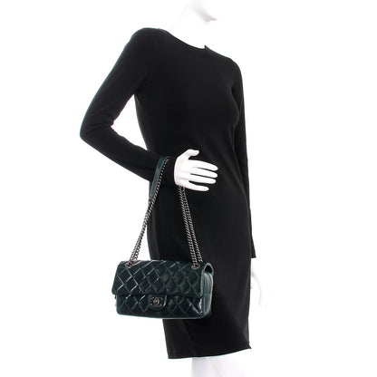 Chanel Glazed Calfskin Quilted Medium Duo Color Flap Dark Green 3 of 11