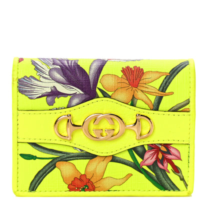Gucci Calfskin Flora Print Zumi Card Case Wallet Yellow Fluo 1 of 10