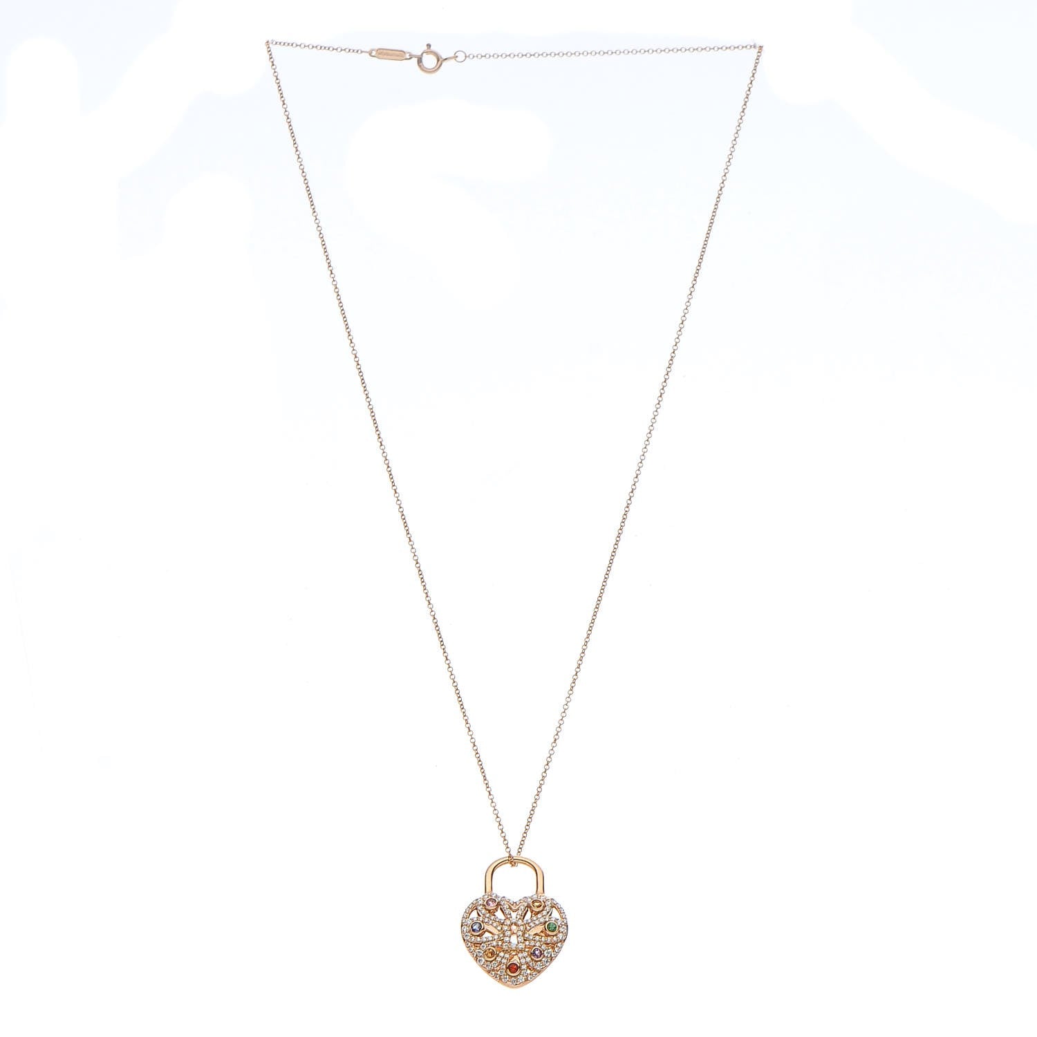 Tiffany 18K Rose Gold Diamond Multistone Filigree Heart Pendant Necklace 3 of 8