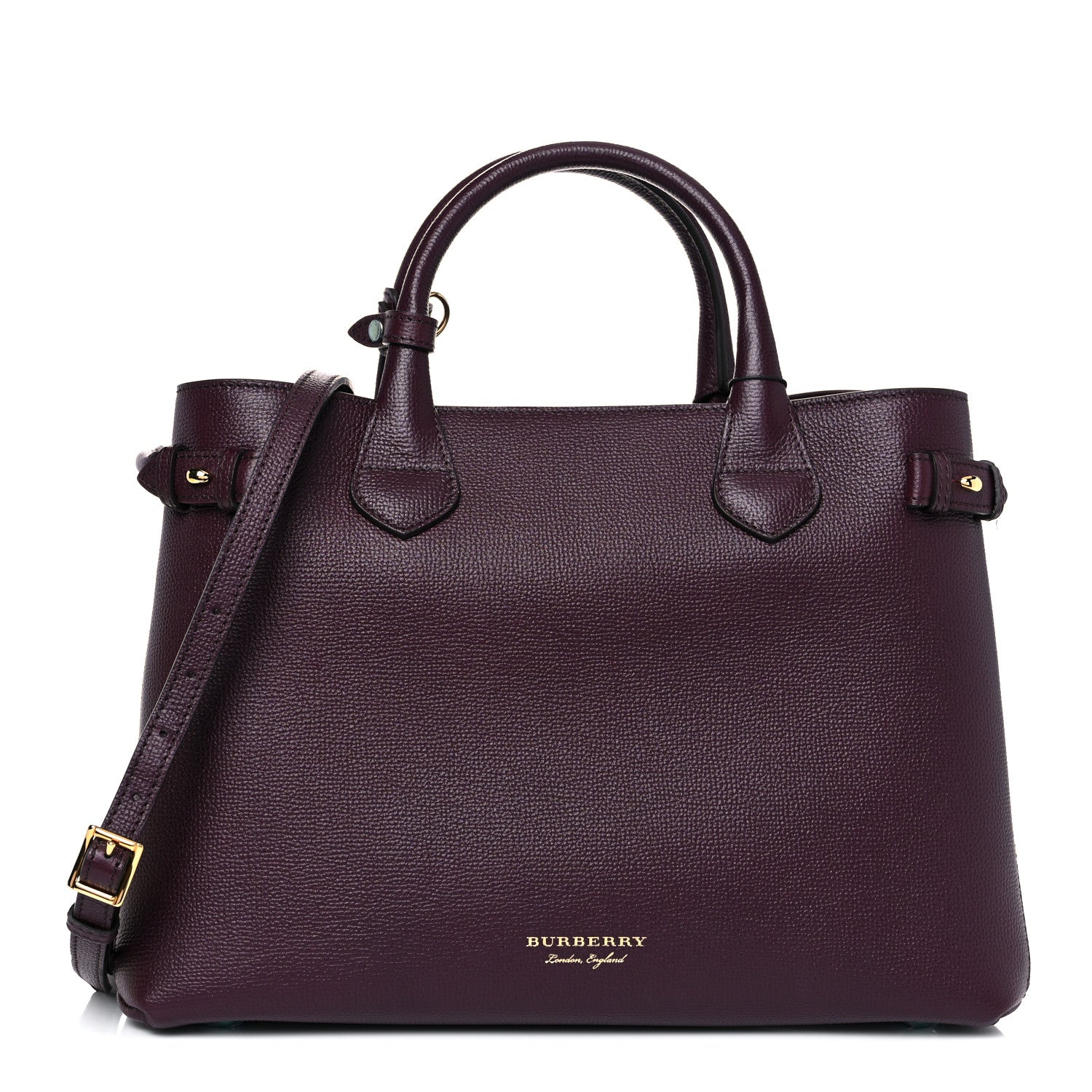 Burberry Grainy Calfskin House Check Medium Banner Tote Mahogany Red 1 of 10