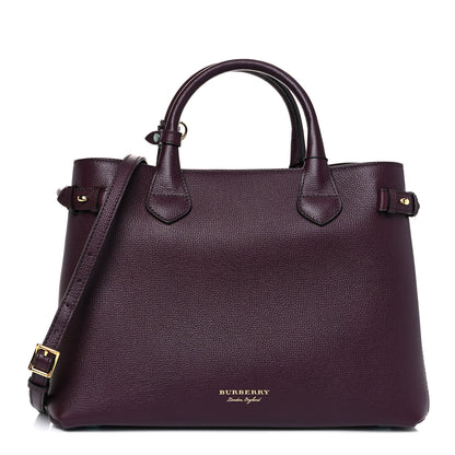 Burberry Grainy Calfskin House Check Medium Banner Tote Mahogany Red 1 of 10