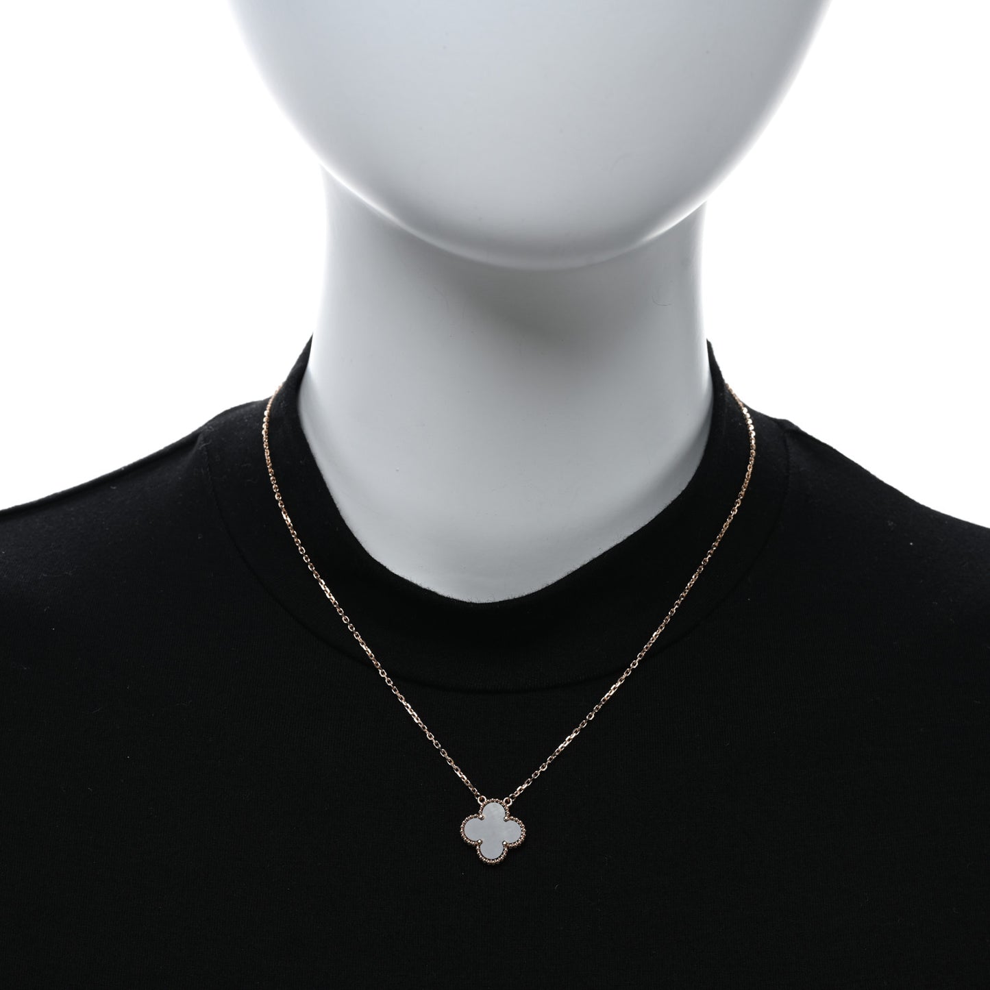 18K Rose Gold Gray Mother of Pearl Vintage Alhambra Pendant Necklace