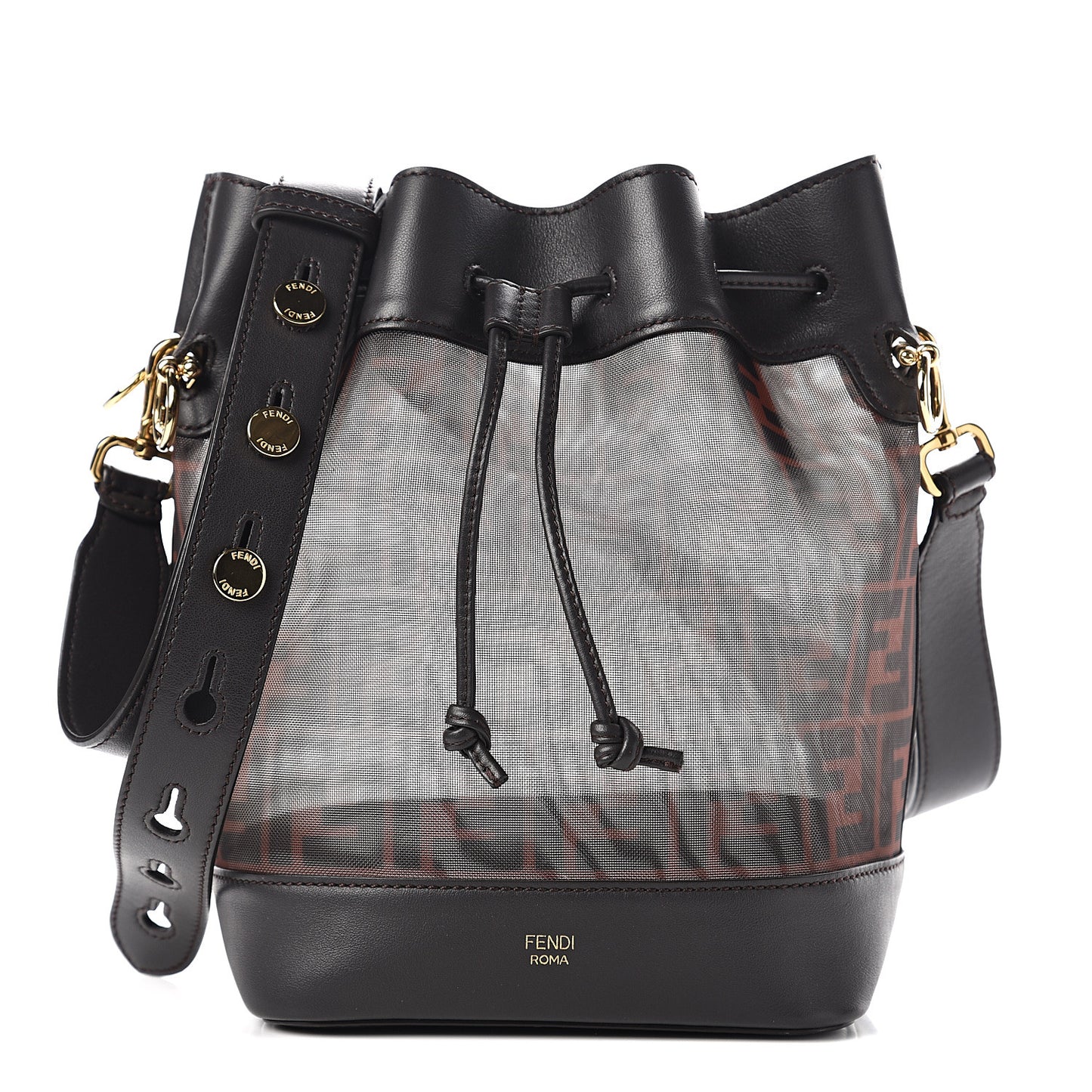Mesh Vitello Grace F is Fendi FF 1974 Grande Mon Tresor Bucket Bag Marrone Black Ebano
