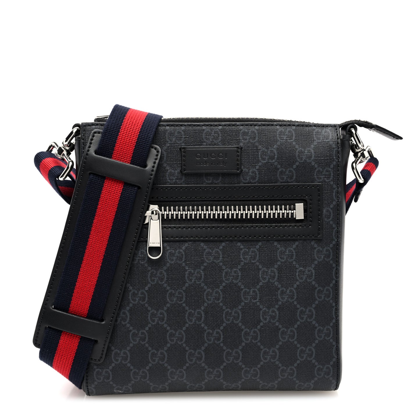 GG Supreme Monogram Web Small Flat Messenger Bag Black Grey