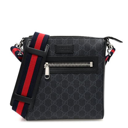 Gucci GG Supreme Monogram Web Small Flat Messenger Bag Black Grey 1 of 10