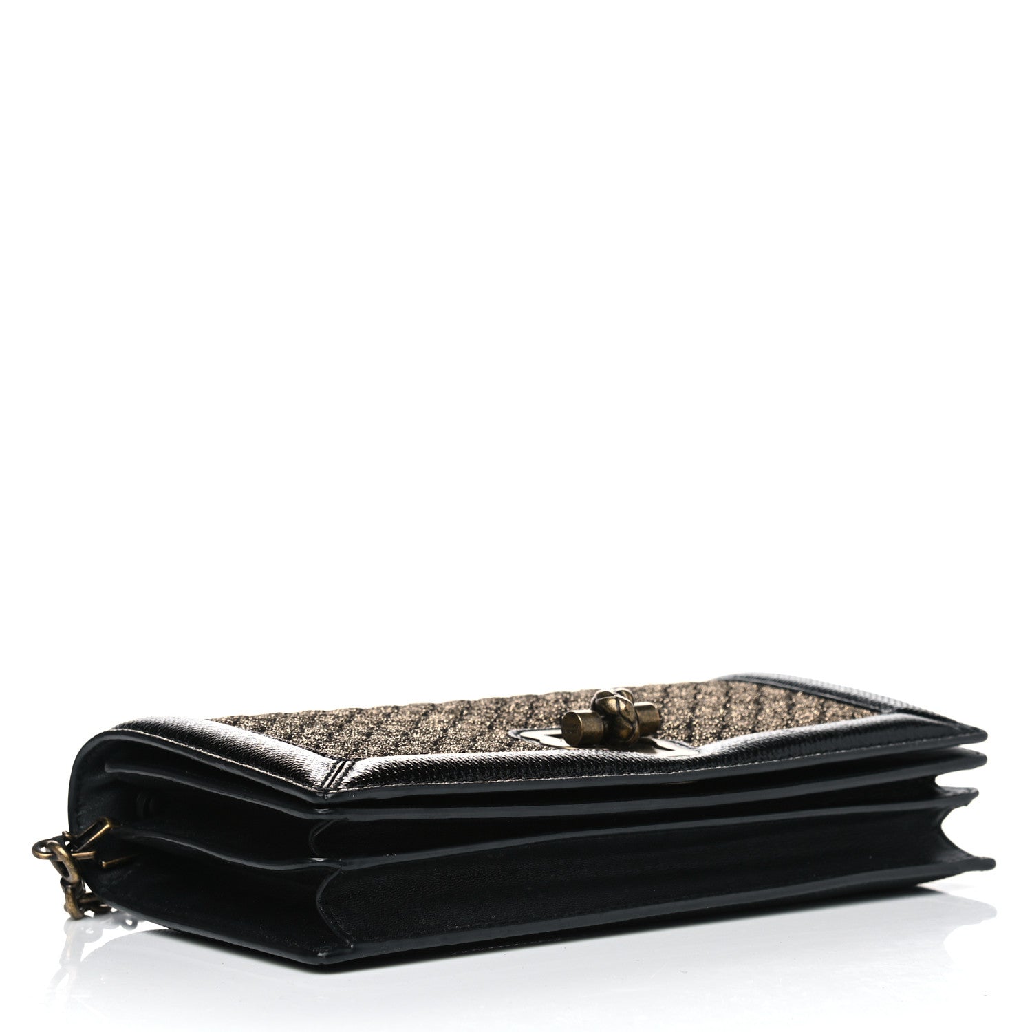 Bottega Veneta Metallic Wool Woven Patent Ayers Olimpia Knot Gold Black 3 of 6
