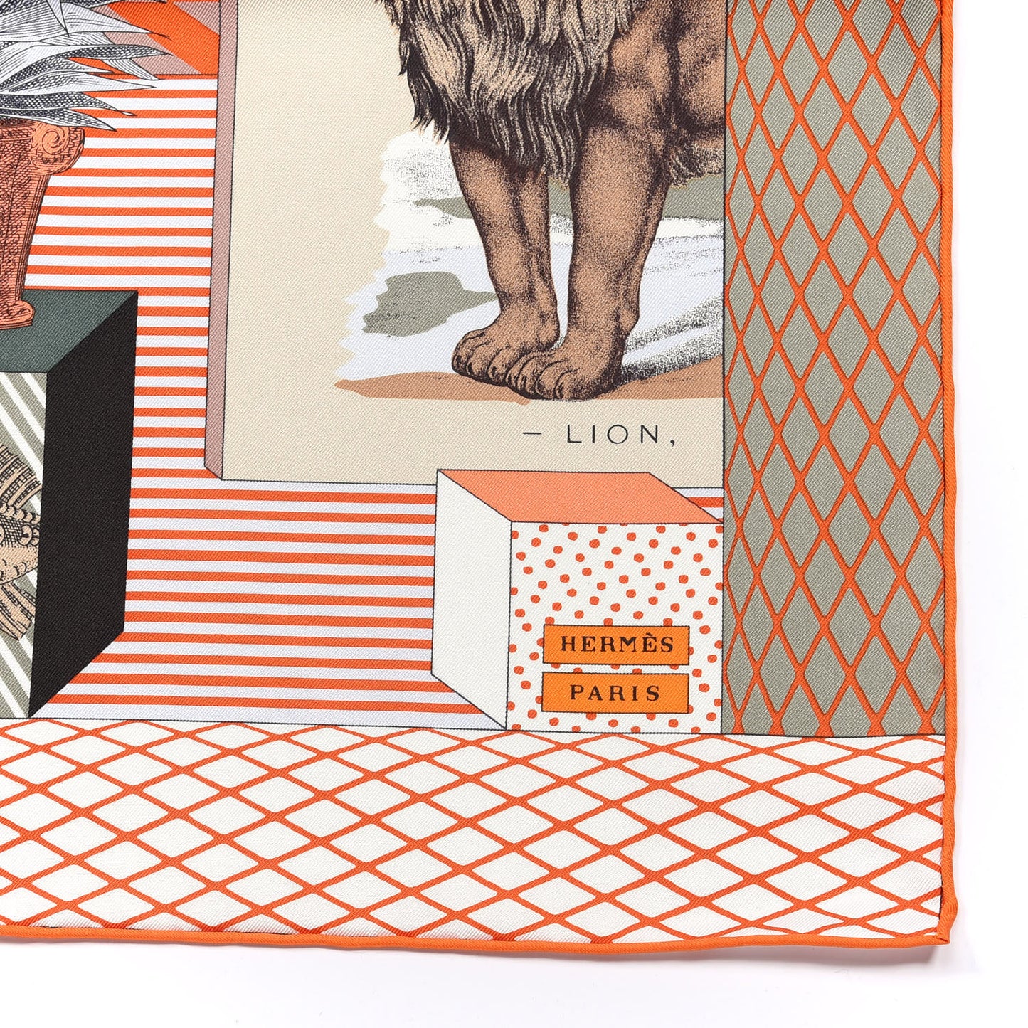 Silk Grand Theatre Nouveau Scarf 90 Orange Kaki White
