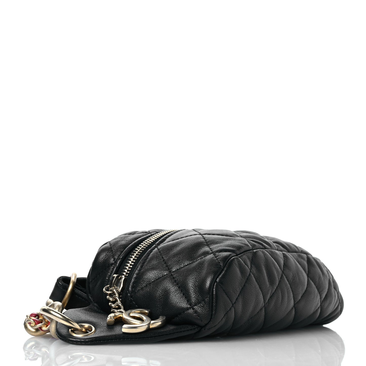 Lambskin Quilted Linked In Waist Bag Black