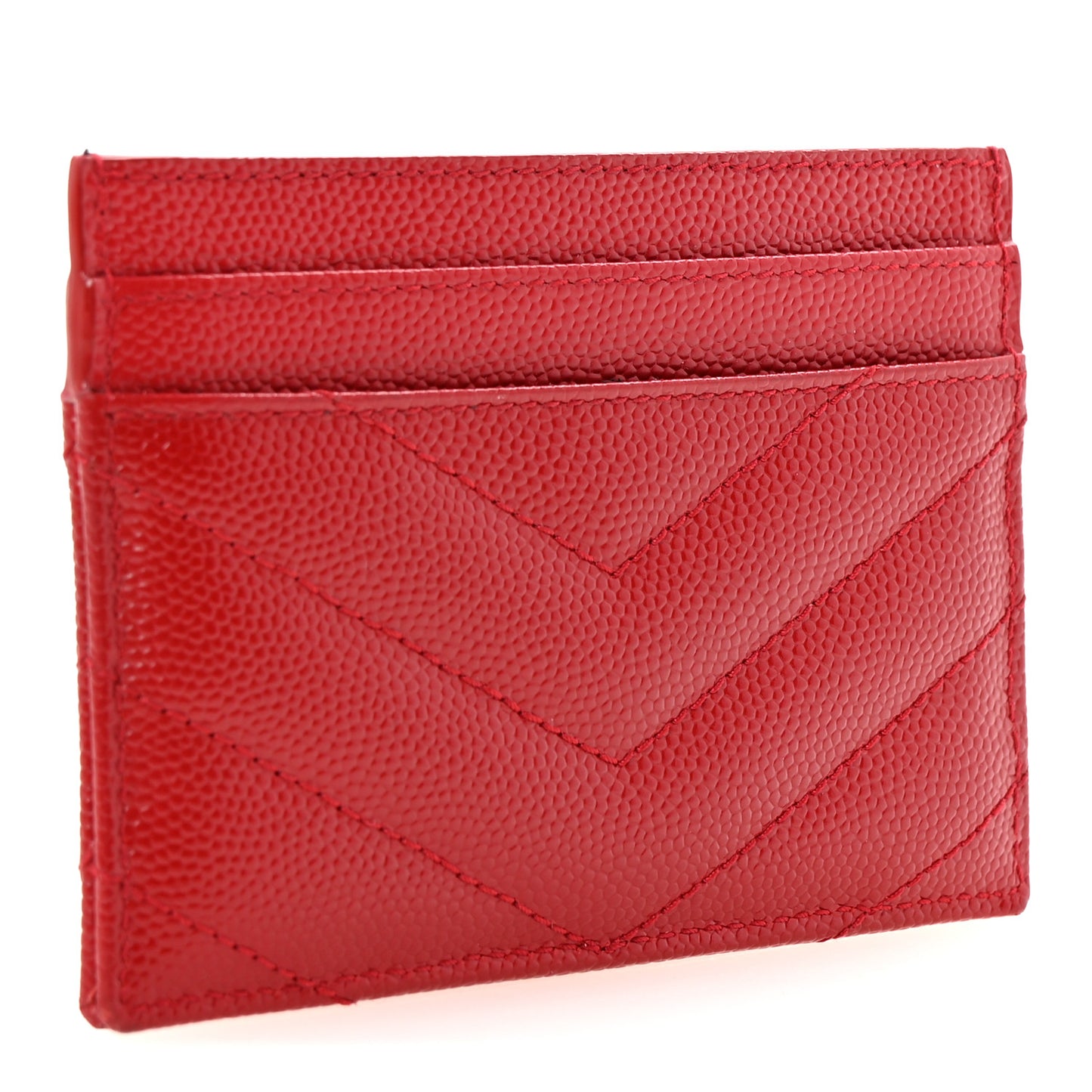 Grain De Poudre Matelasse Chevron Monogram Credit Card Case Rouge Eros