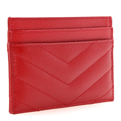 Saint Laurent Grain De Poudre Matelasse Chevron Monogram Credit Card Case Rouge Eros 3 of 6