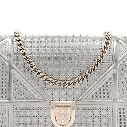 Christian Dior Metallic Patent Micro-Cannage Diorama Wallet on Chain Pouch Silver 8 of 14