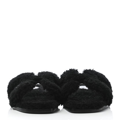 Hermes Woolskin Oran Sandals 37 Black 2 of 4