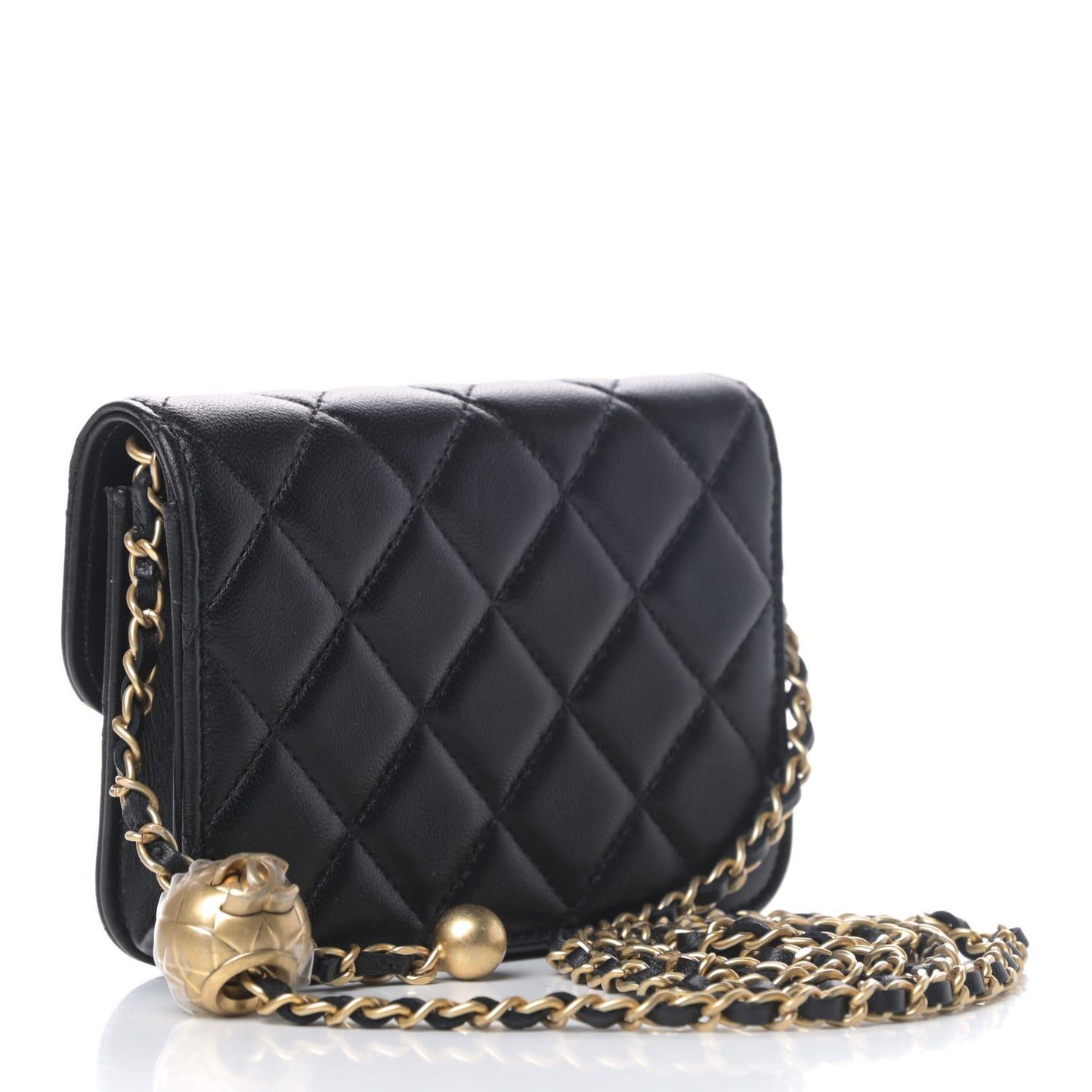 Lambskin Quilted Pearl Crush Clutch With Chain Black