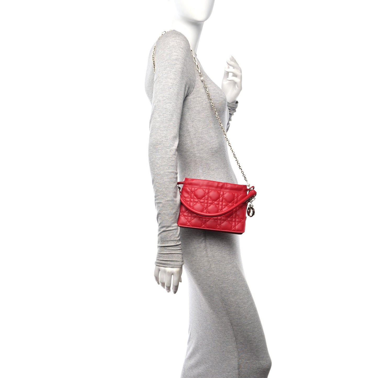 Lambskin Cannage Milly Mini Drawstring Bag Red
