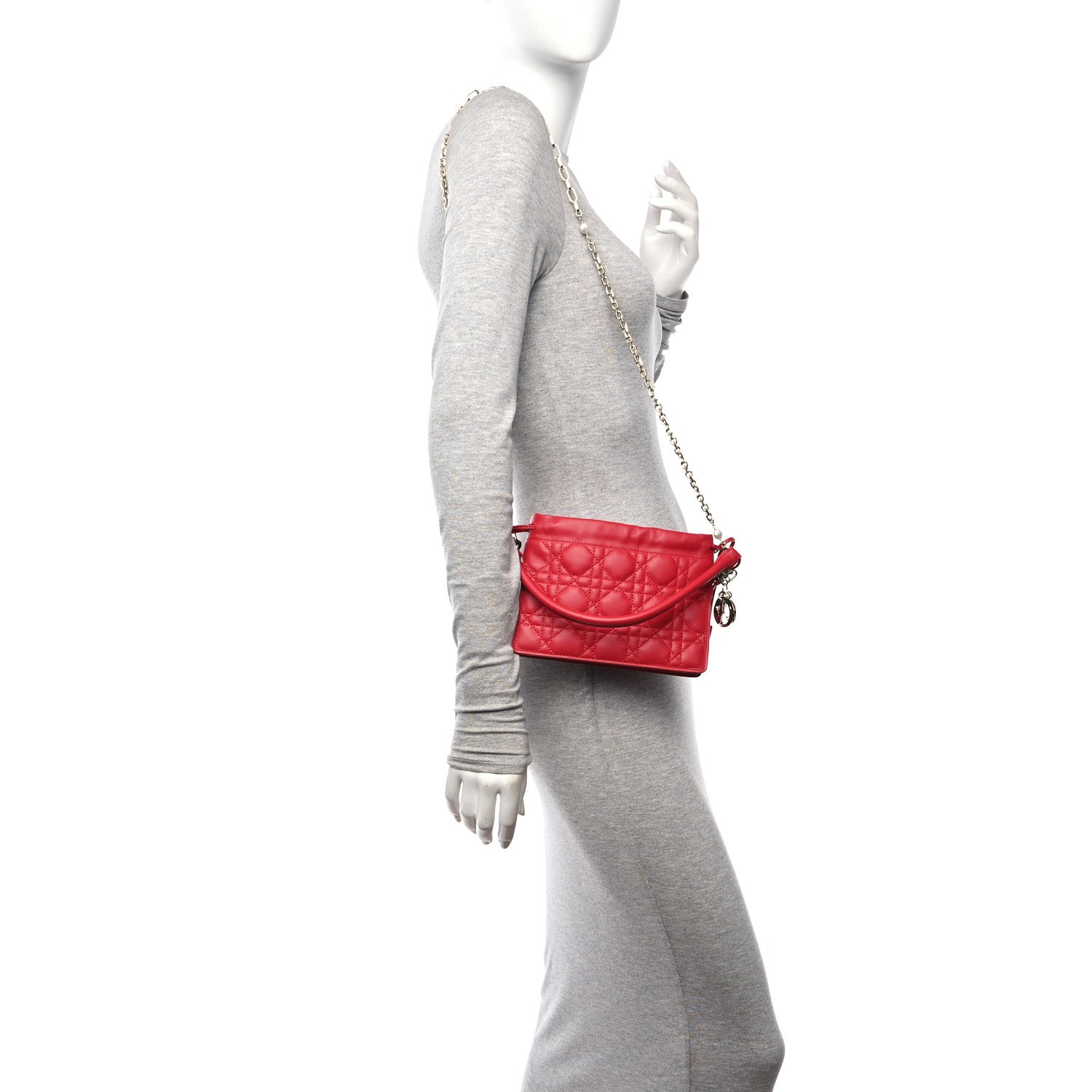 Christian Dior Lambskin Cannage Milly Mini Drawstring Bag Red 2 of 10