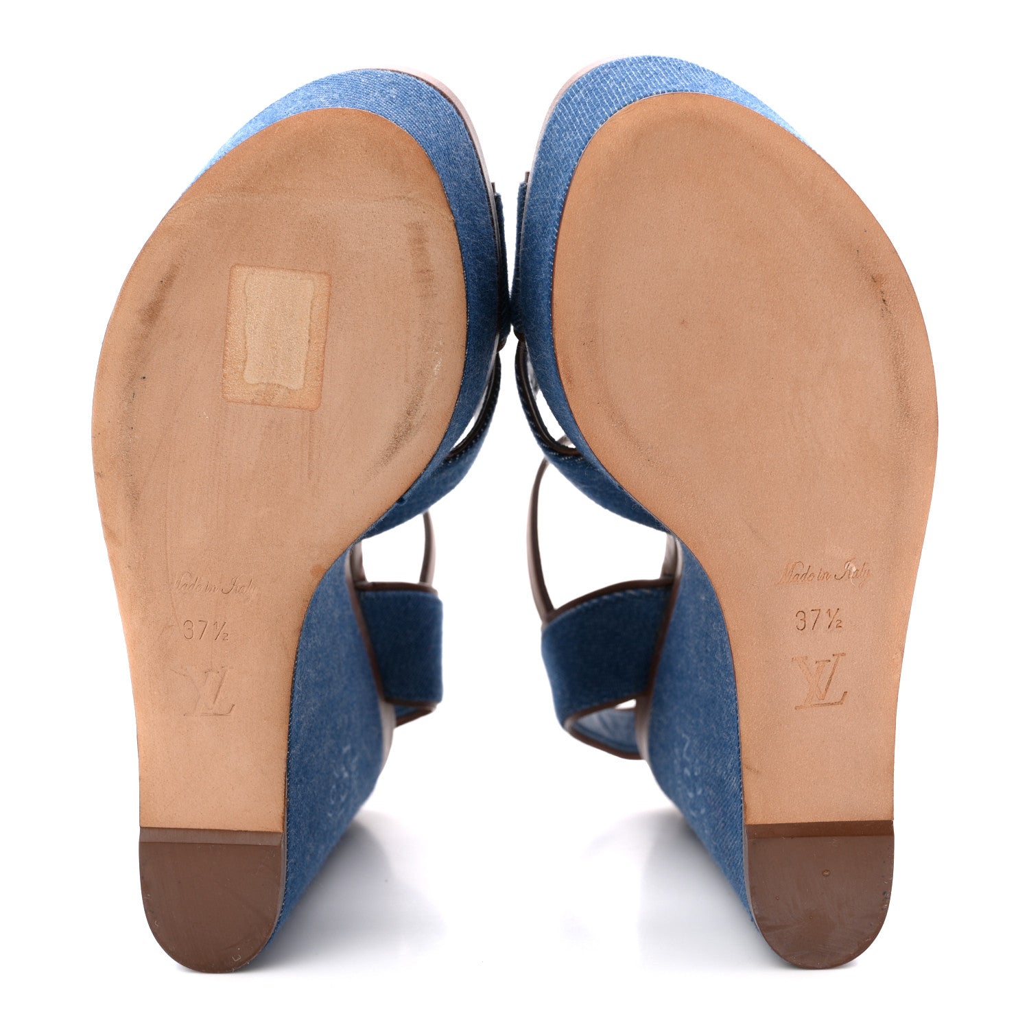 Louis Vuitton Denim Articles de Voyage Wedges 37.5 Blue 7 of 14