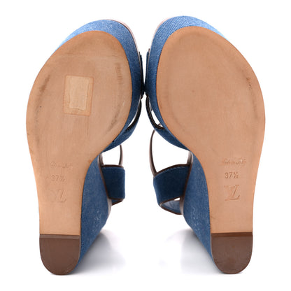 Louis Vuitton Denim Articles de Voyage Wedges 37.5 Blue 7 of 14