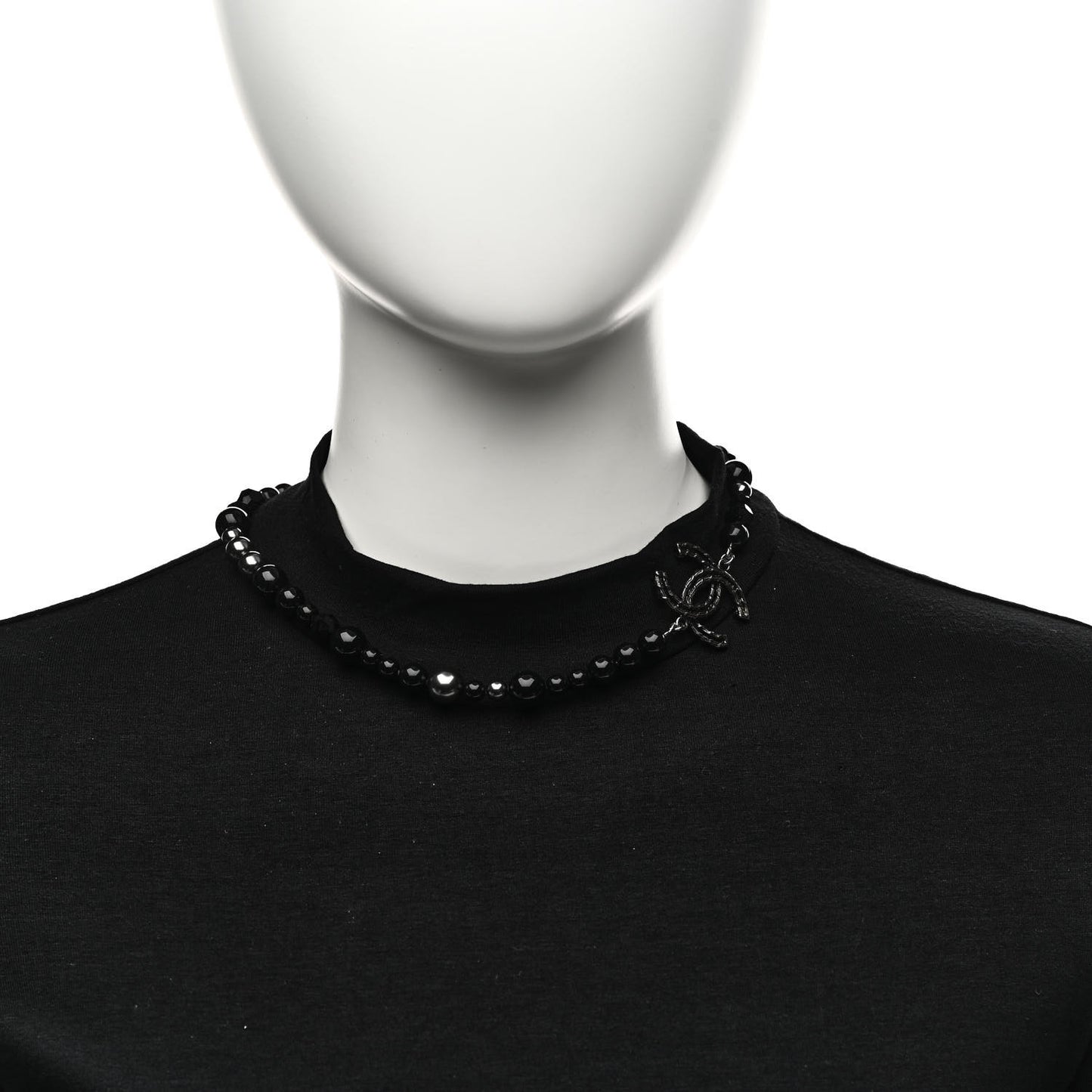 Pearl Crystal CC Camellia Necklace Ruthenium Black