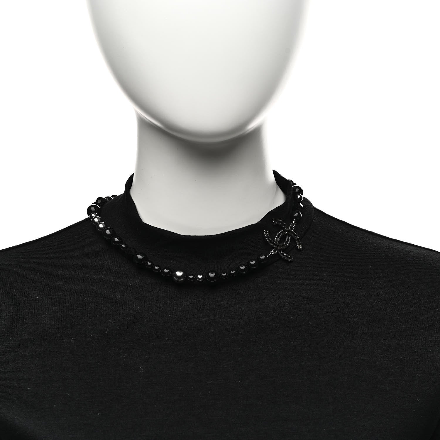 Chanel Pearl Crystal CC Camellia Necklace Ruthenium Black 2 of 6