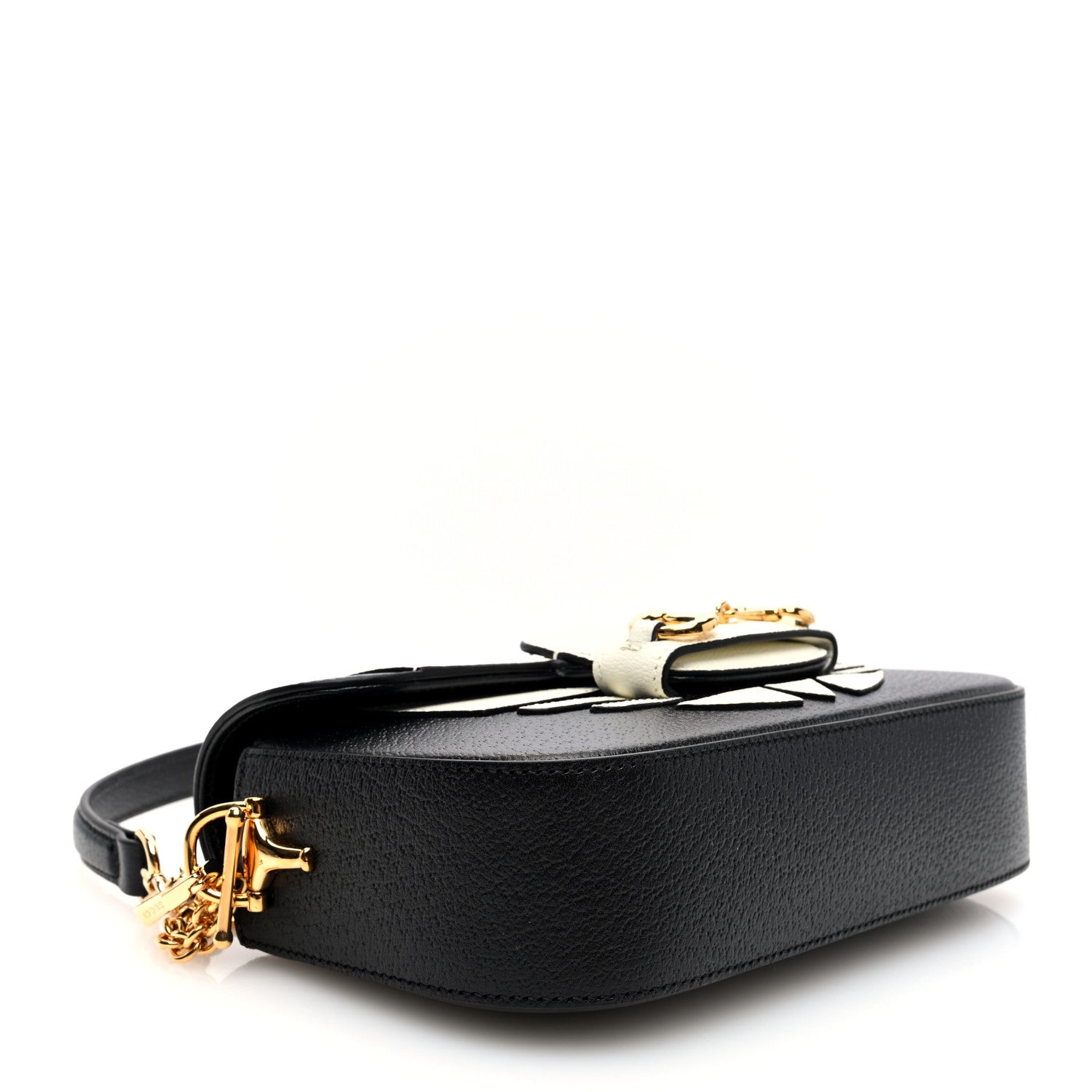 Gucci X ADIDAS Textured Dollar Calfskin Web Small Trefoil Horsebit 1955 Shoulder Bag Black Off White 4 of 9