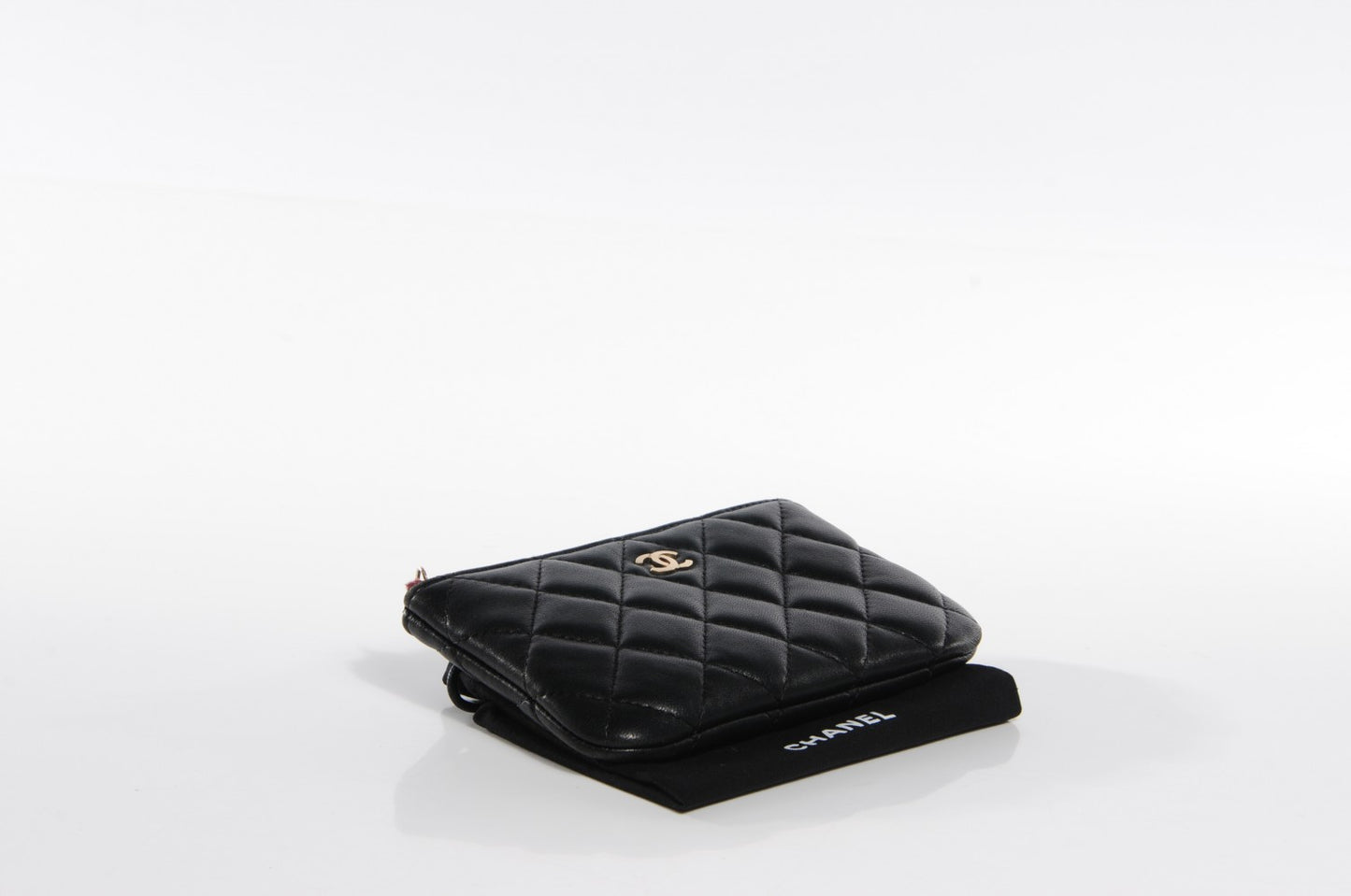 Lambskin Quilted Coin Purse Case Black