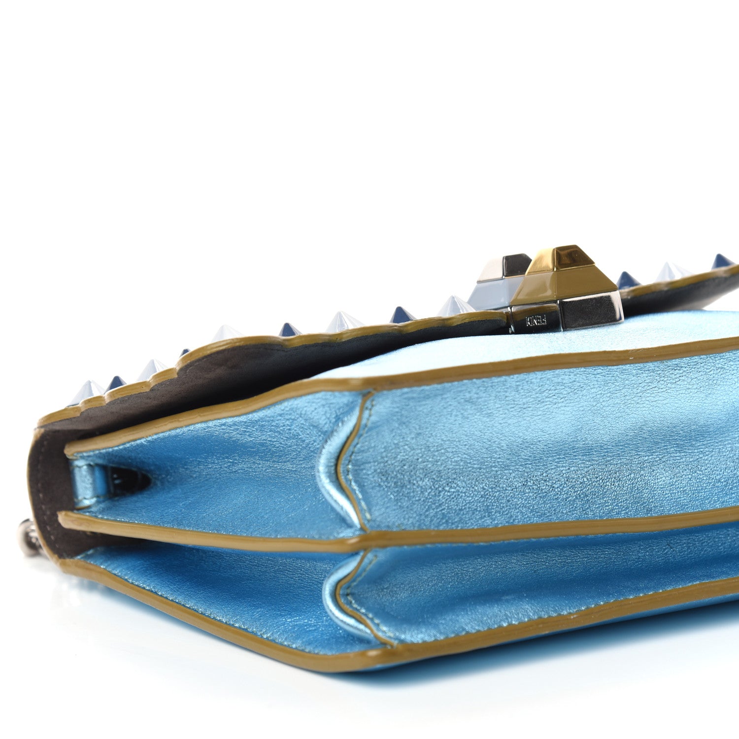 Fendi Vitello Catalan Mirror Scalloped Multi Studded Small Kan I Shoulder Bag Blue 8 of 10
